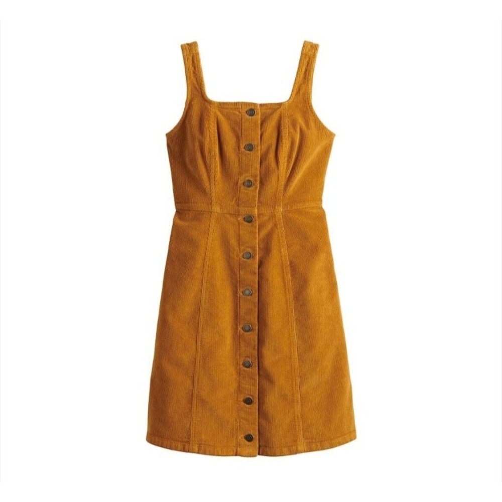 Juniors' SO Button Down Pinafore Dress‎ XS Burnt Orange Corduroy Festival Preppy